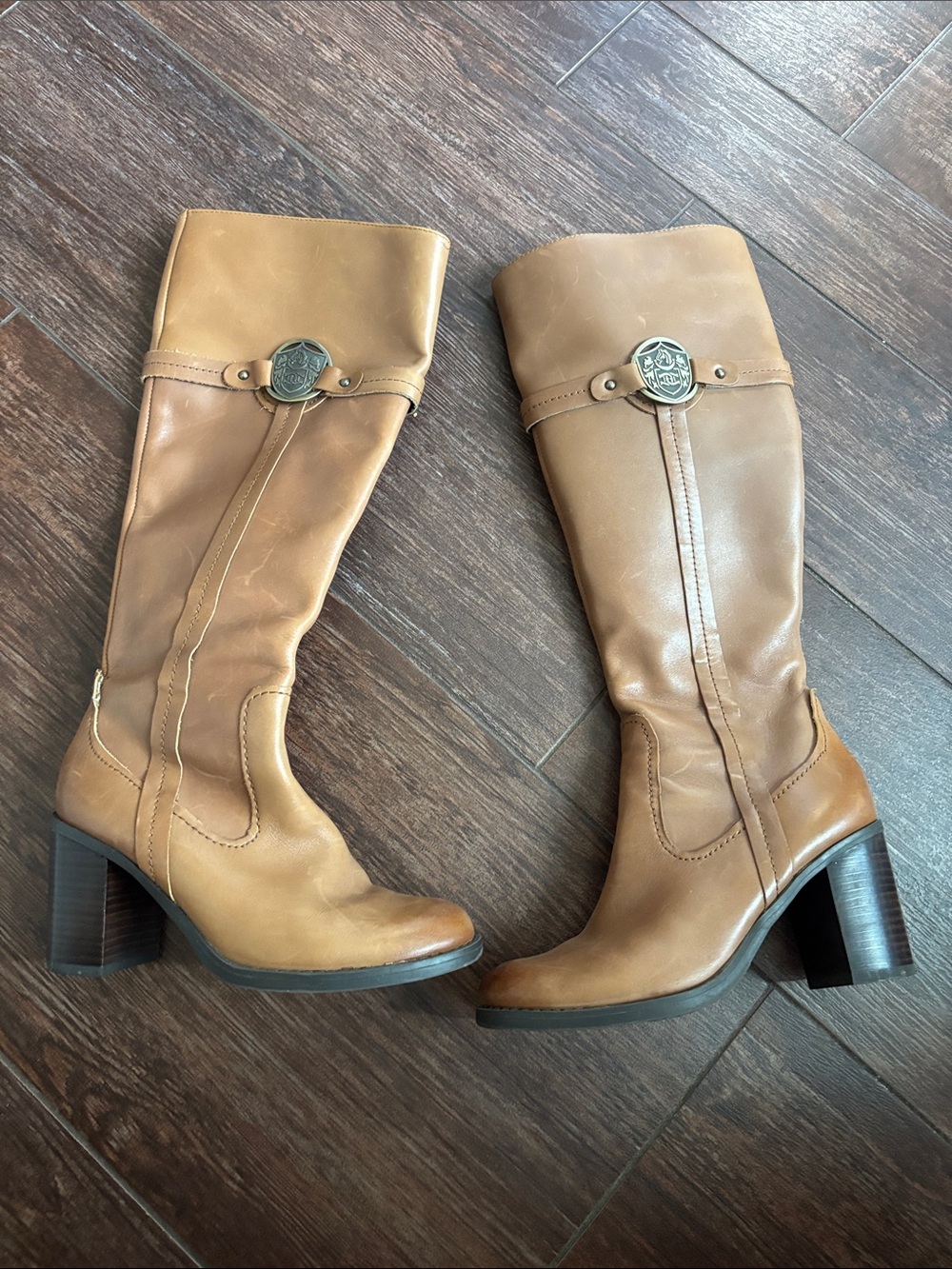 Etienne Aigner Tall Tan Leather Heeled Riding Boots Size 5.5 Winston